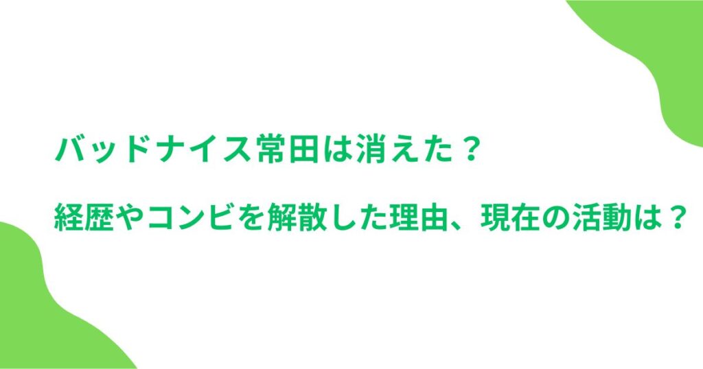 バッドナイス常田は消えた？経歴やコンビを解散した理由、現在の活動は？